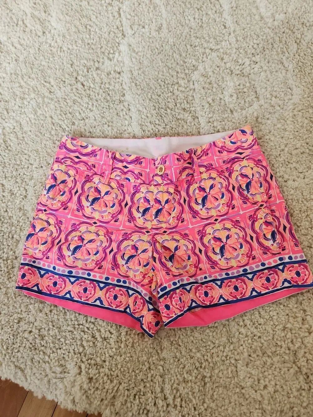Lilly Pulitzer Callahan Short Womens 2 Cotton Floral Chino Mid Rise Pockets Pink